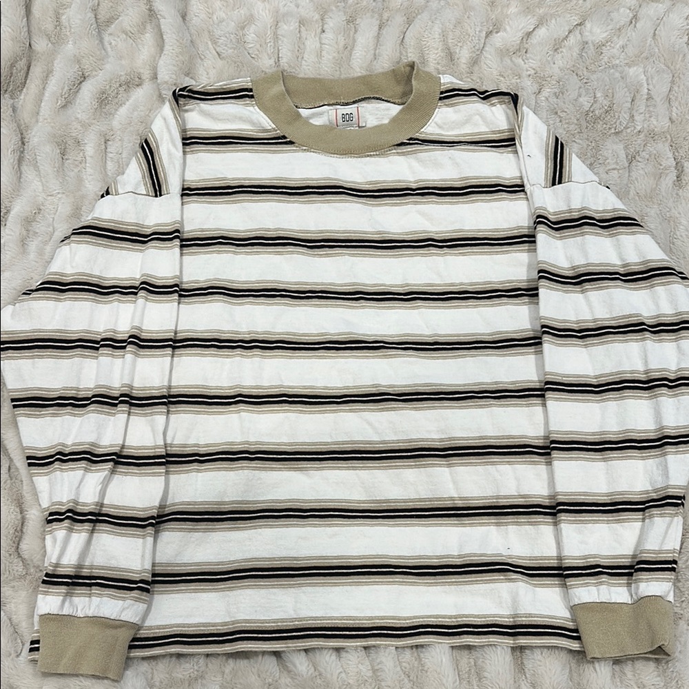 BDG Striped Long Sleeve Shirt - White and Tan